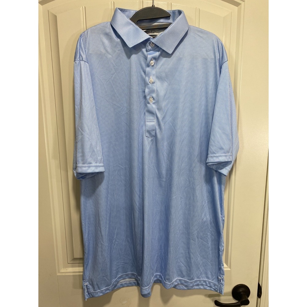 COLLARS‎ & CO Men's 2XL Blue Houndstooth Short Sleeve Relaxed Dress Polo Shirt